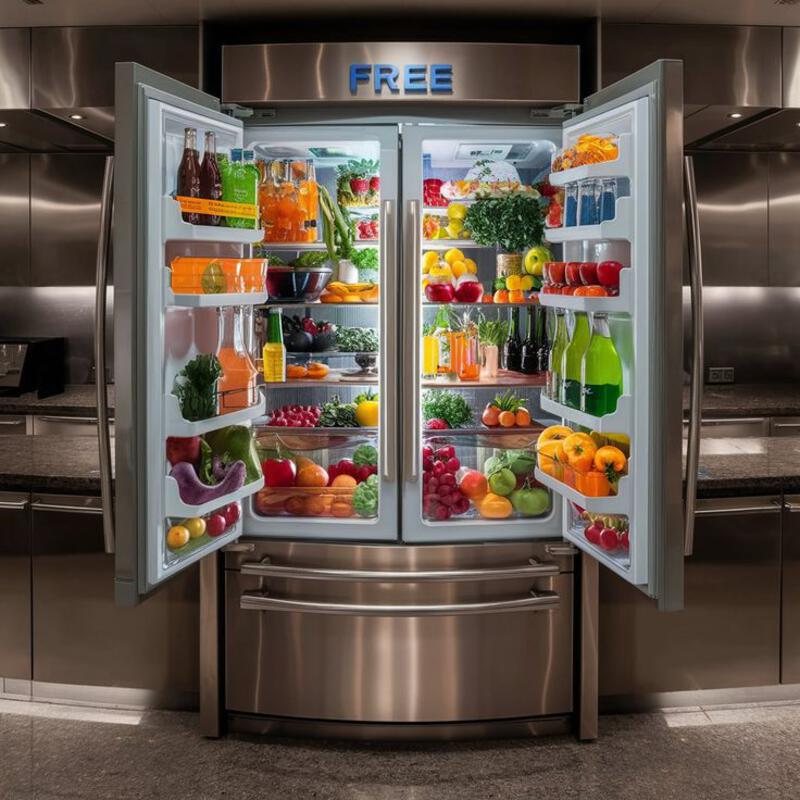 This may contain: an open refrigerator filled with lots of fresh fruits and vegetables