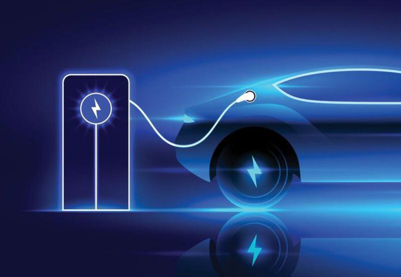 This may contain: an electric car is shown with its charging point on the side and it appears to be blue