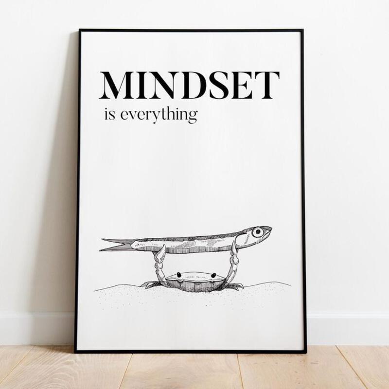 This may contain: a black and white poster with the words mindset is everything in front of it