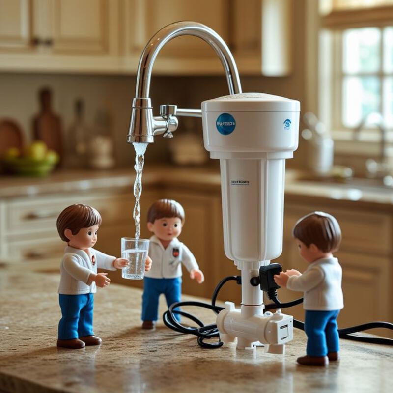 This may contain: two figurines are standing in front of a water faucet and drinking from it