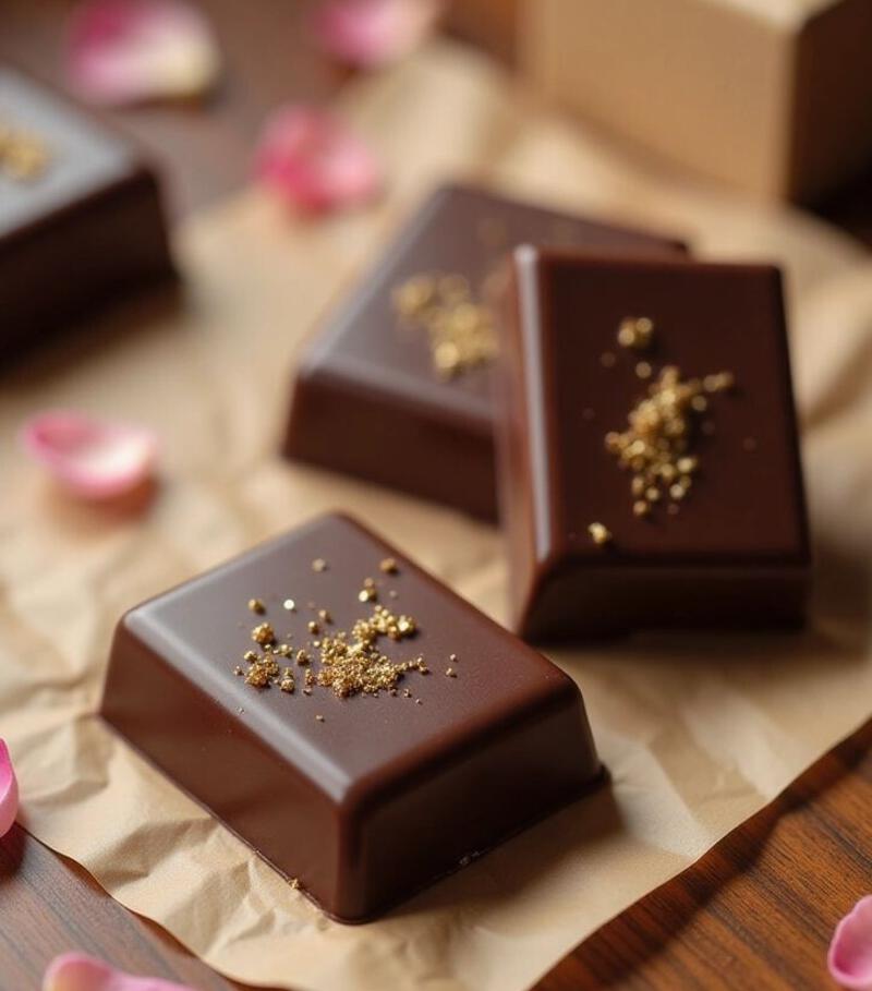 รูปนี้มี: Decadent 24K Gold Chocolate Squares - Indulge in Rich, Velvety Chocolate Bliss