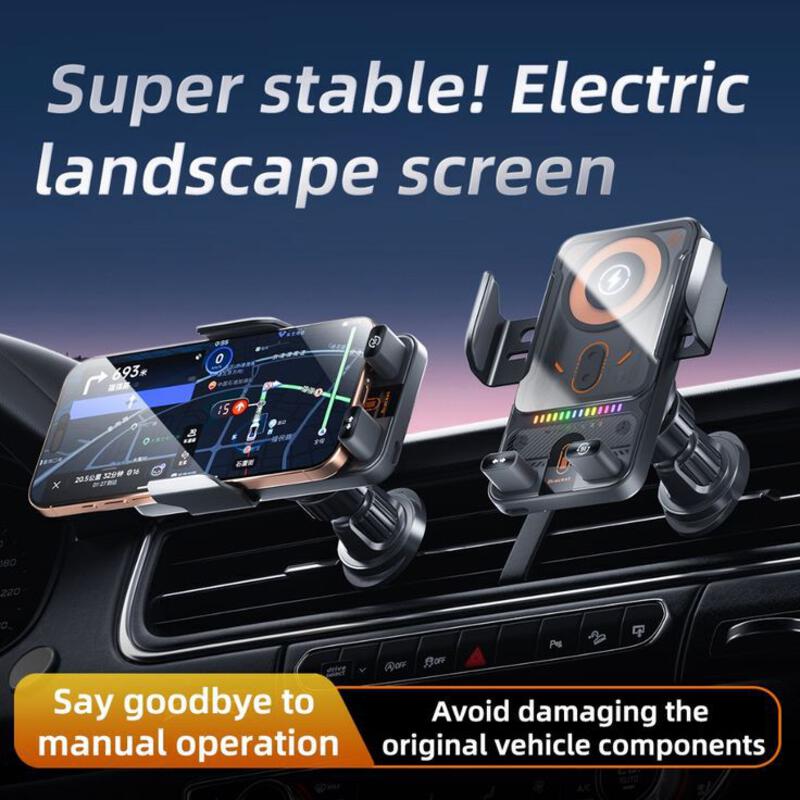 This may contain: the car phone holder is attached to an air vent