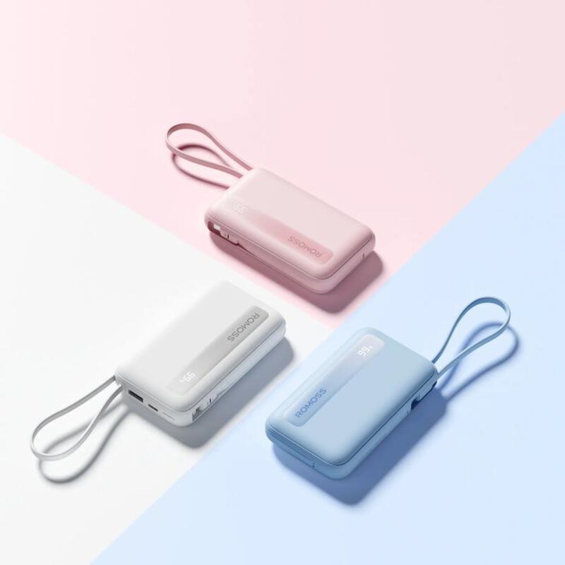 This may contain: three different types of power banks on a pastel background
