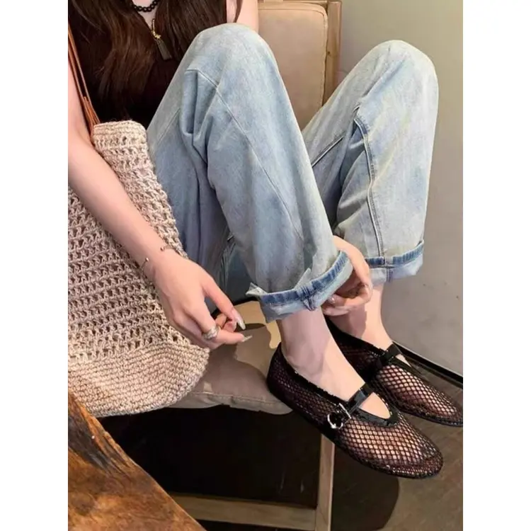 TX601 รองเท้าตาข่าย รองเท้าแตะตาข่ายกลวง, ส้น เตี้ย สบาย สไตล์เรโทร