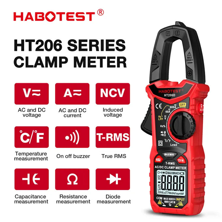 HABOTEST: HT206แคลมป์มิเตอร์ 600V AC/DC 6000 นับดิจิตอล มัลติมิเตอร์