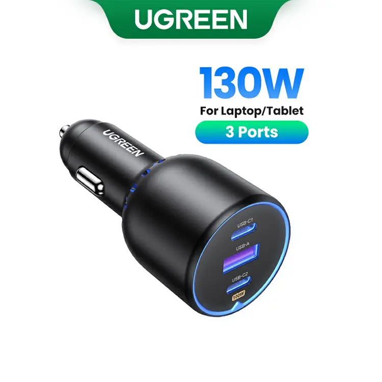 UGREEN: 130W Car Charger Quick Charging PD3.0 Fast USB Type C ชาร์จโทรศัพท์รถยนต์, A1