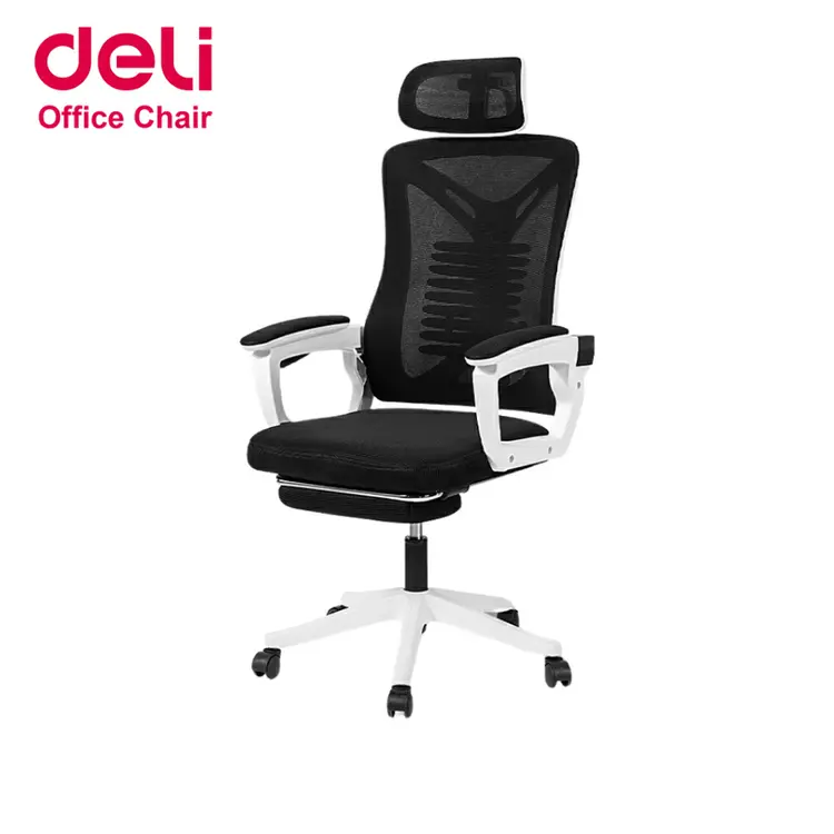 Deli: เก้าอี้ทำงาน Ergonomic มีพนักพิงศีรษะ พร้อมที่วางขา ปรับเอนนอนได้ Office Chair, A1