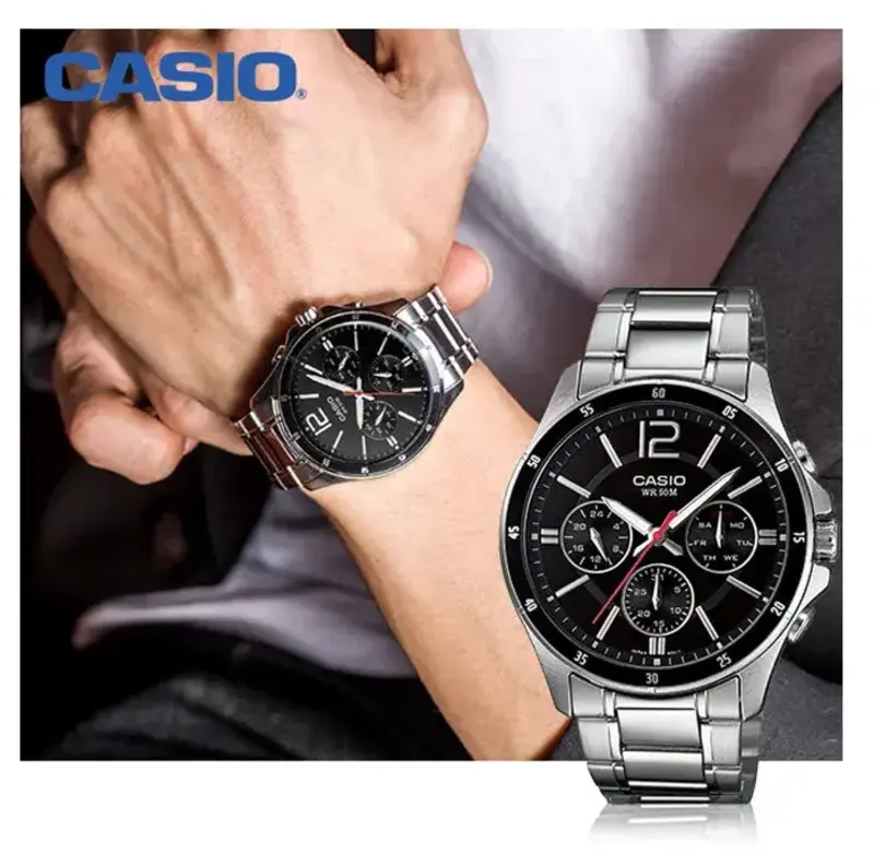 นาฬิกา Casio แท้100% รุ่น MTP-1374D-1A นาฬิกาข้อมือผู้ชาย สายแสตนเลส  หน้าปัดดำ- รับประกันสินค้า 1 ปีเต็ม | Lazada.co.th