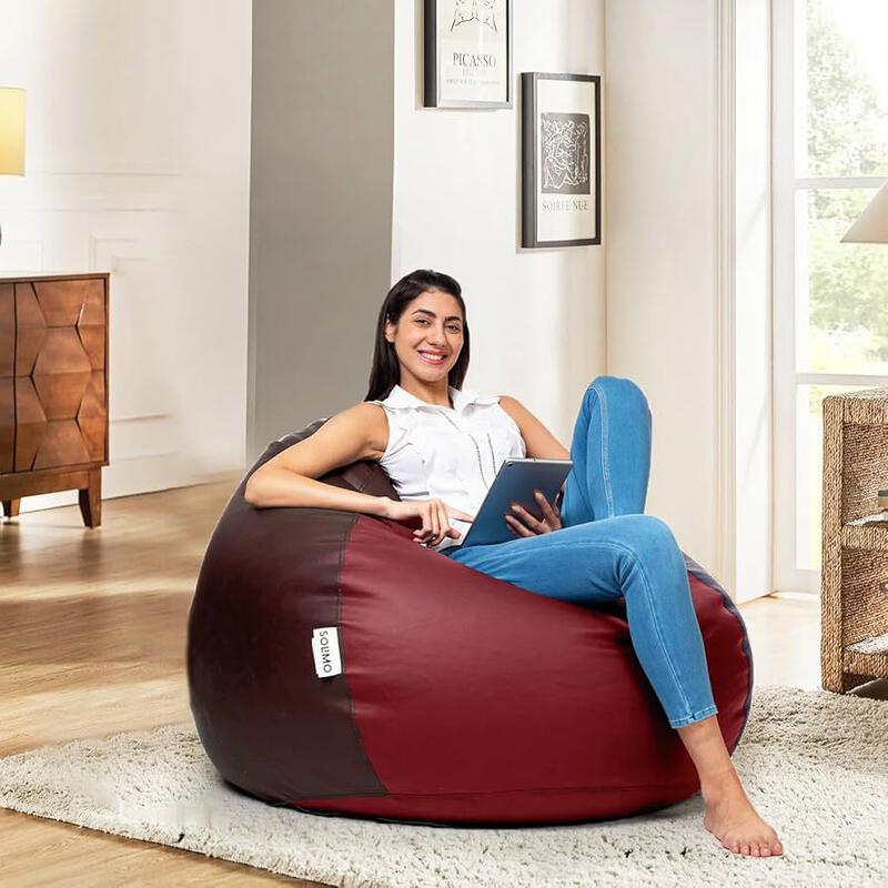 Amazon Brand - Solimo Premium Faux Leather Bean Bag, Filled with Beans |  Capacity: Upto 6 Ft Height, 120 Kg Weight | 3XL | Brown and Tan :  Amazon.in: Home &amp; Kitchen