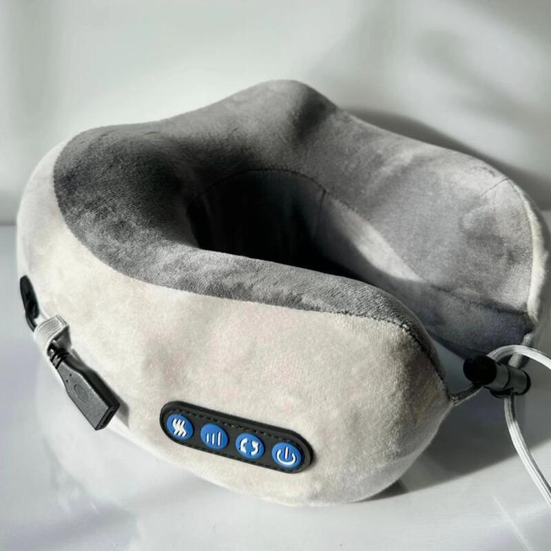 This may contain: an inflatable travel pillow with two buttons on the front and one button on the back