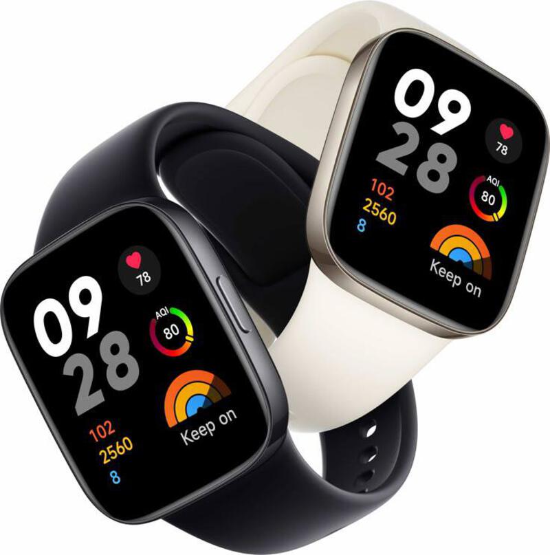 This may contain: two apple watch series 3 smart watches side by side with different time zones and colors