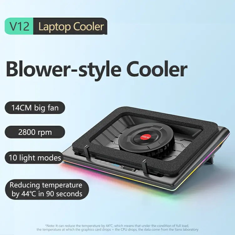 Llano: V12 พัดลมเทอร์โบทรงพลัง (2800 RPM) คูลเลอร์แล็ปท็อป RGB พร้อมความเร็วตัวแปรที่ไม่มีที่สิ้นสุดสําหรับแล็ปท็อปเกมระบายความร้อนอย่างรวดเร็ว,แผ่นระบายความร้อนแล็ปท็อปขนาด 15.6-21 นิ้ว, A2