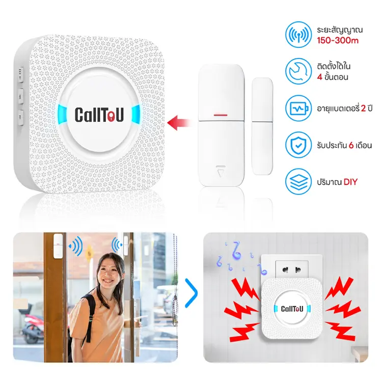 Daytech: Wireless Sensor Door Wireless Shop หน้าต่างประตูด้านหน้า Anti-Theft Noise Wireless Doorbell, A6