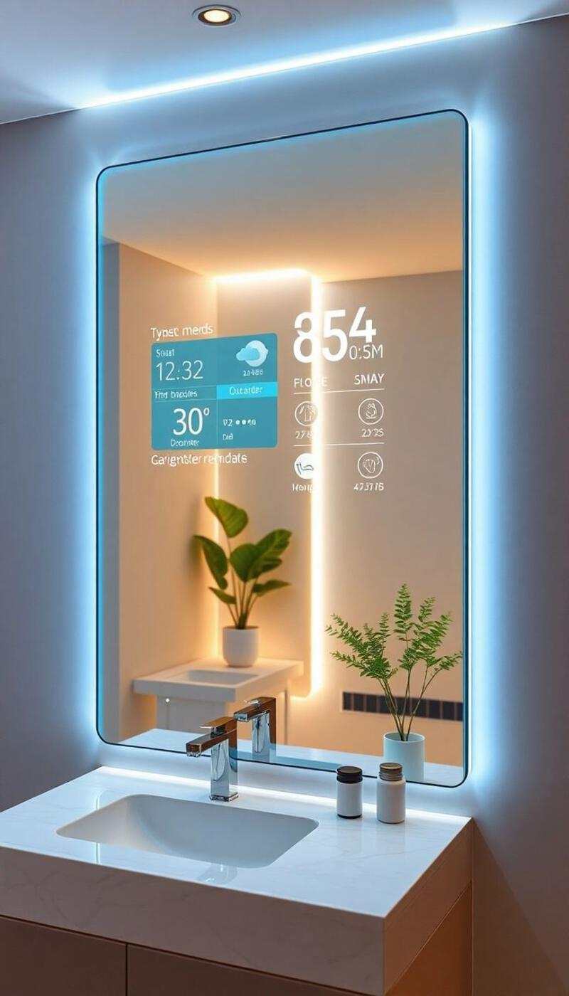 This may contain: there is a bathroom mirror with the time displayed on it