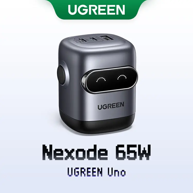 UGREEN: Uno 65W RoboGaN 2 Charger USB C USB A Charger Mini Robot Nexode 3 พอร์ต GaN Fast Charger