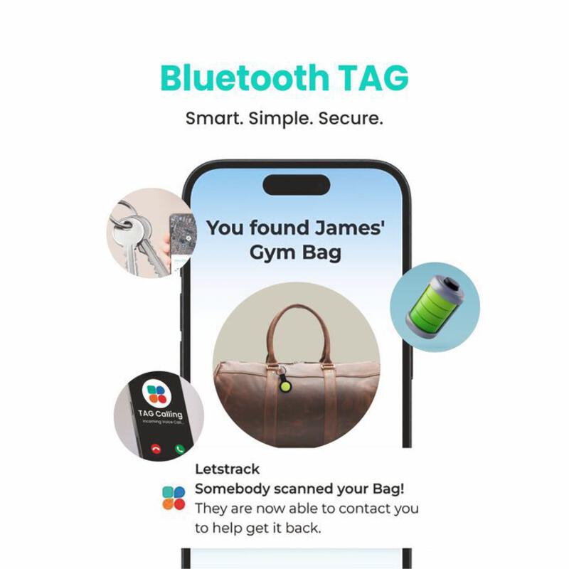 This may contain: a cell phone with bluetooth tag on the screen and an image of a bag next to it