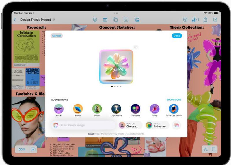 Image Playground 在搭载 M3 的新款 iPad Air 上展示。