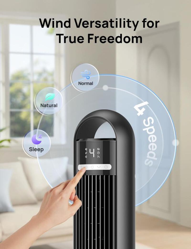This may contain: an air purifier with the words wind versaity for true freedom