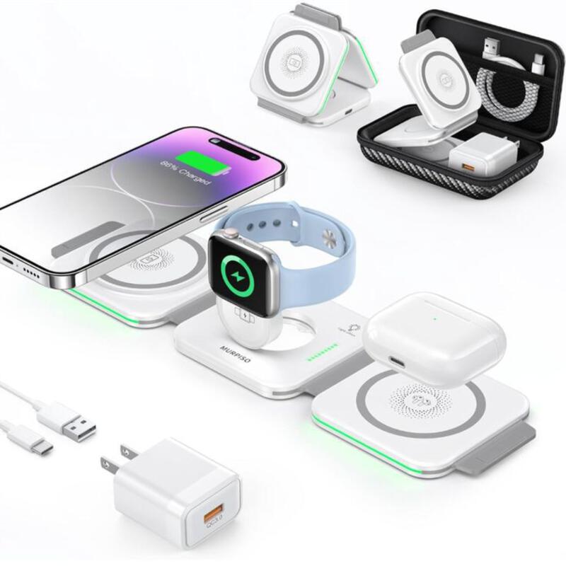This may contain: an apple watch charging station with various accessories