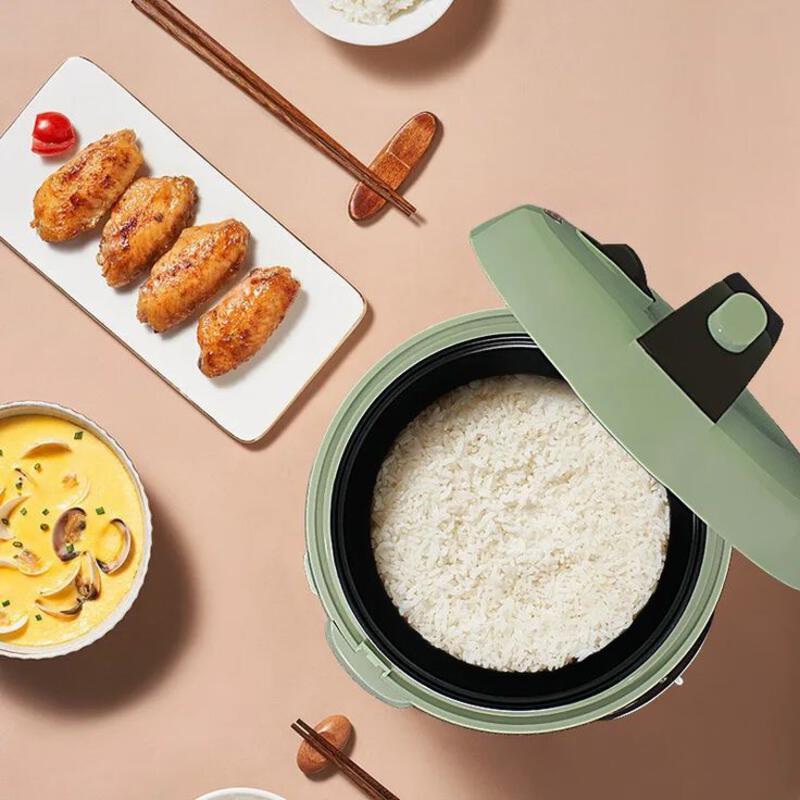 This may contain: an overhead view of rice and other food items on a pink surface with chopsticks