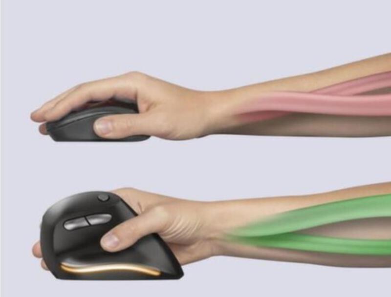 This may contain: two hands with different colored wristbands holding a computer mouse