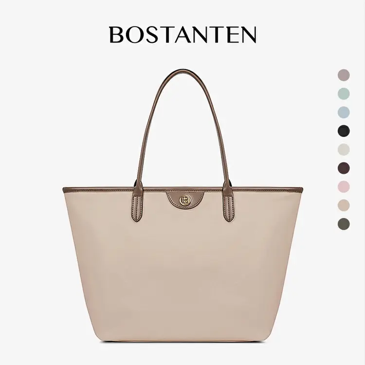 Bostanten: กระเป๋าสะพายไหล่ ผ้าแคนวาส สไตล์เรียบง่าย, สีเบจ พร้อมอูฐ